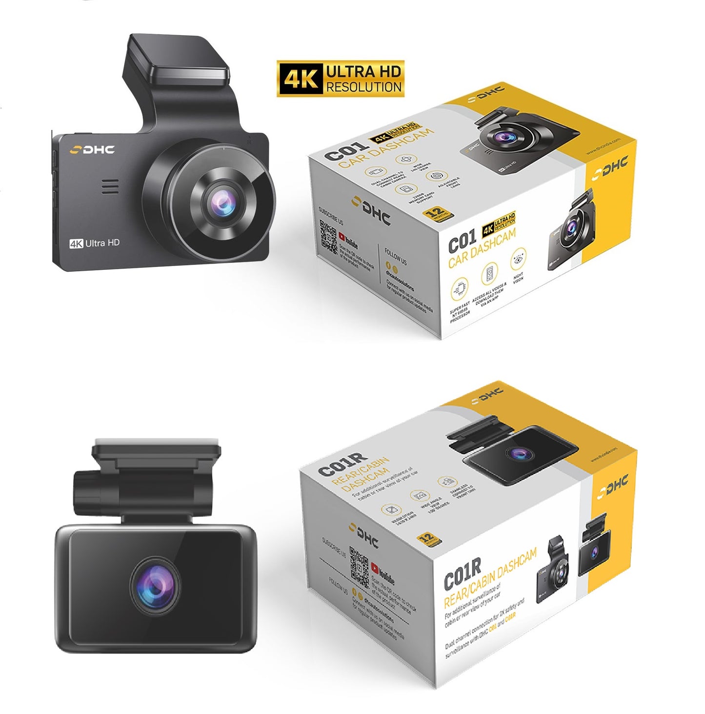 DHC C01 & C01R DASHCAM/DVR WIFI, Dual Camera, 4K Resolution