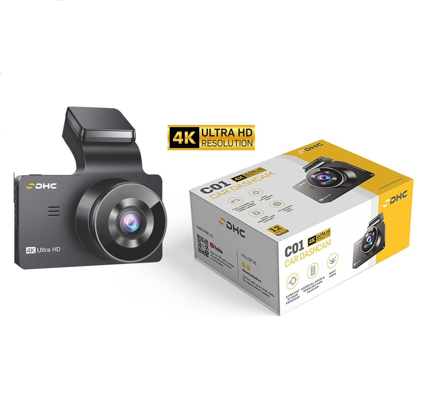DHC C01 & C01R DASHCAM/DVR WIFI, Dual Camera, 4K Resolution