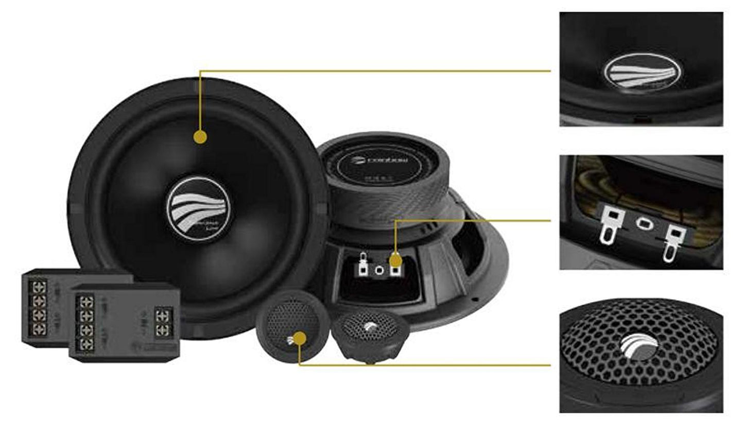 Combo of Rainbow EL-C260S & EL-X165S 6.5" Component & Coaxial Speakers (60W RMS 120W Peak)