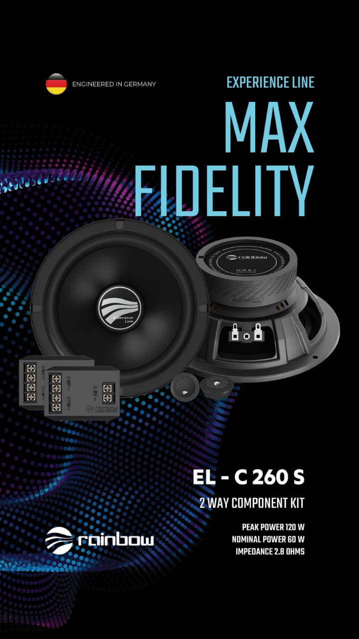 Combo of Rainbow EL-C260S & EL-X165S 6.5" Component & Coaxial Speakers (60W RMS 120W Peak)