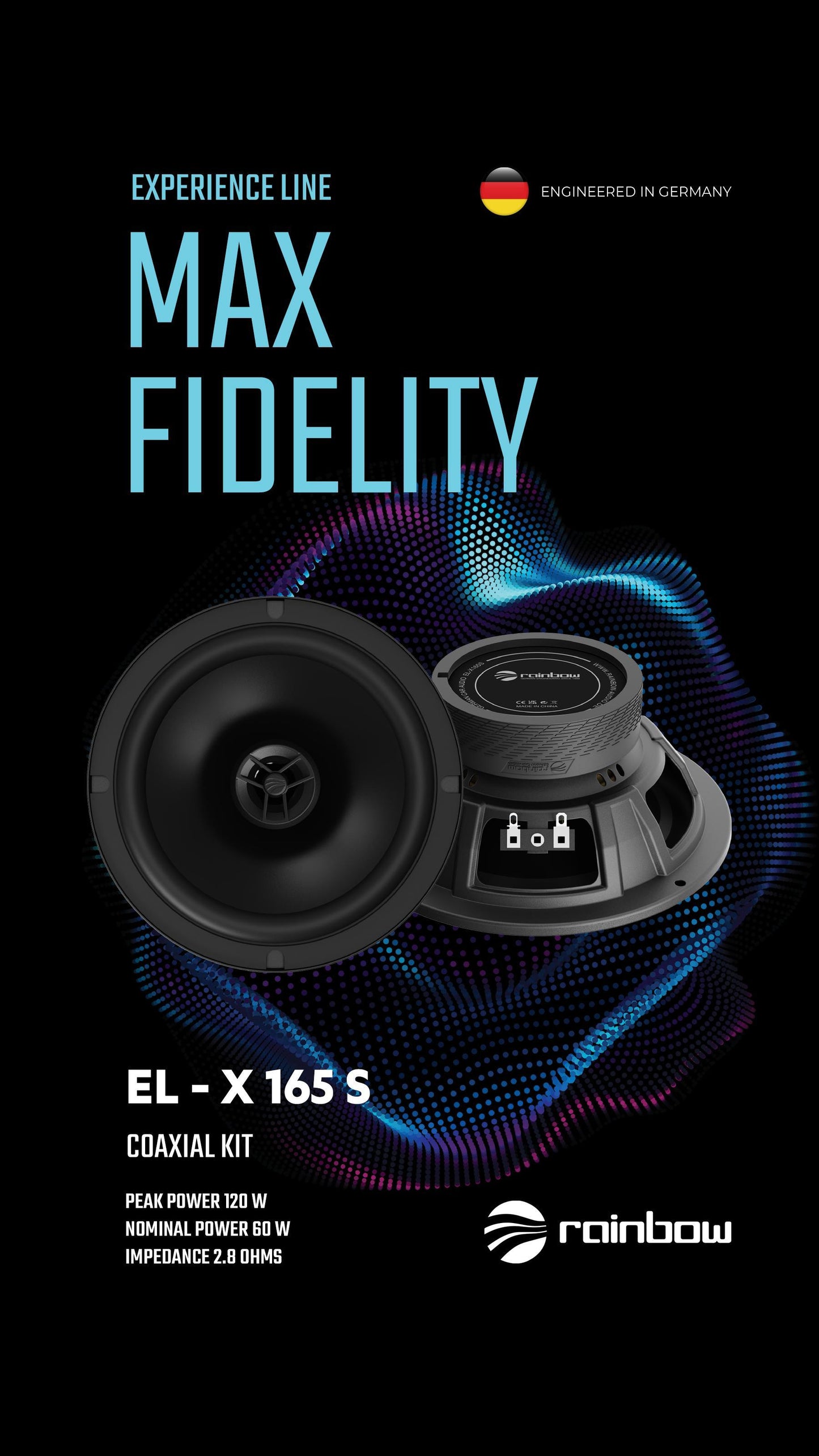 Combo of Rainbow EL-C260S & EL-X165S 6.5" Component & Coaxial Speakers (60W RMS 120W Peak)