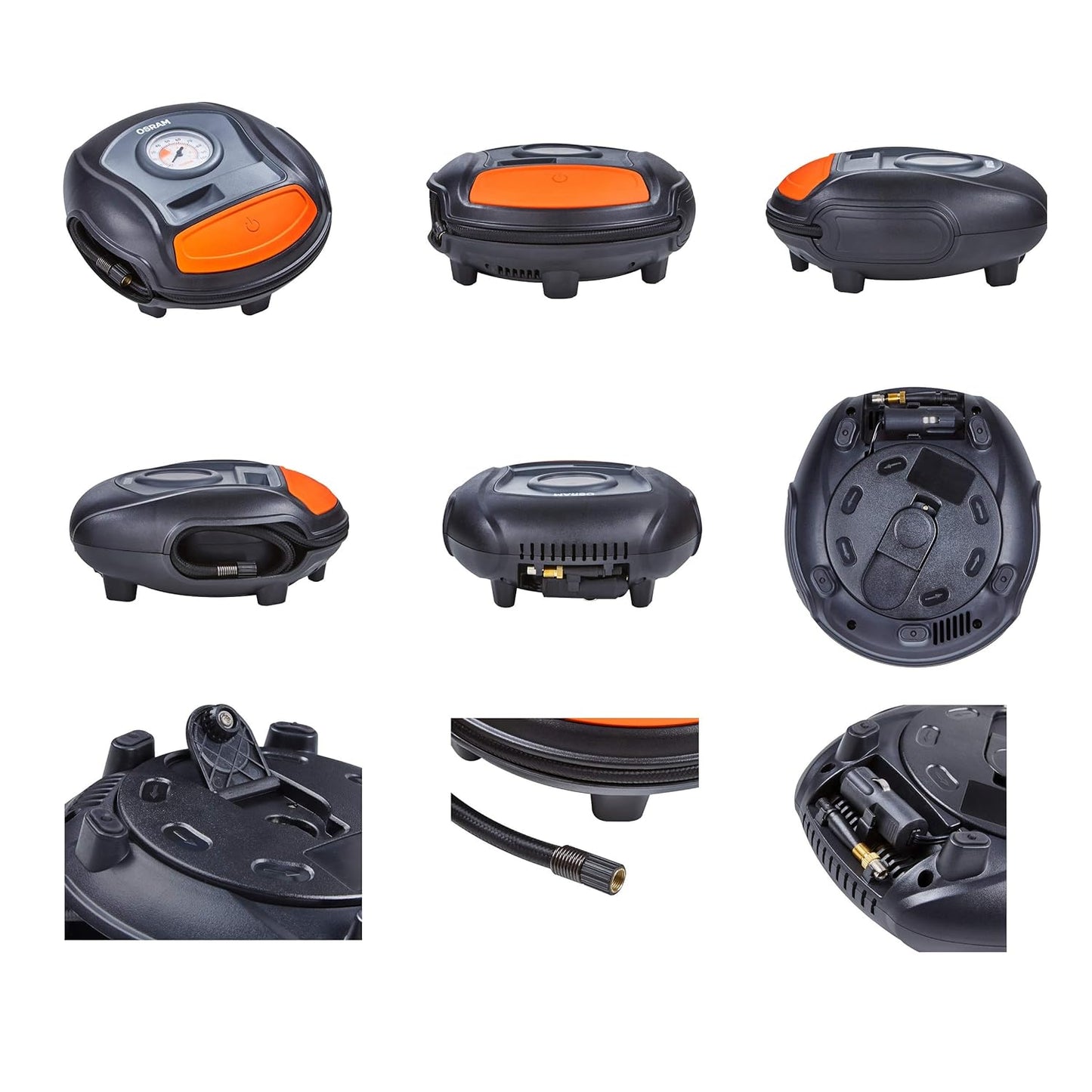 Osram OTI200 TYREInflate 200 Compact & Portable Car & Bike Tyre Inflator | 12V DC, 120W, 100% Copper Motor | Analog Gauge with Preset & Auto Cut-Off | Windup Cable | Black