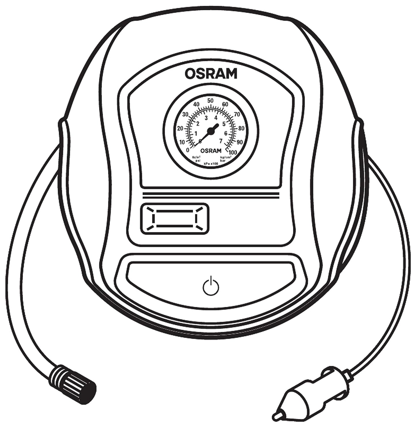 Osram OTI200 TYREInflate 200 Compact & Portable Car & Bike Tyre Inflator | 12V DC, 120W, 100% Copper Motor | Analog Gauge with Preset & Auto Cut-Off | Windup Cable | Black