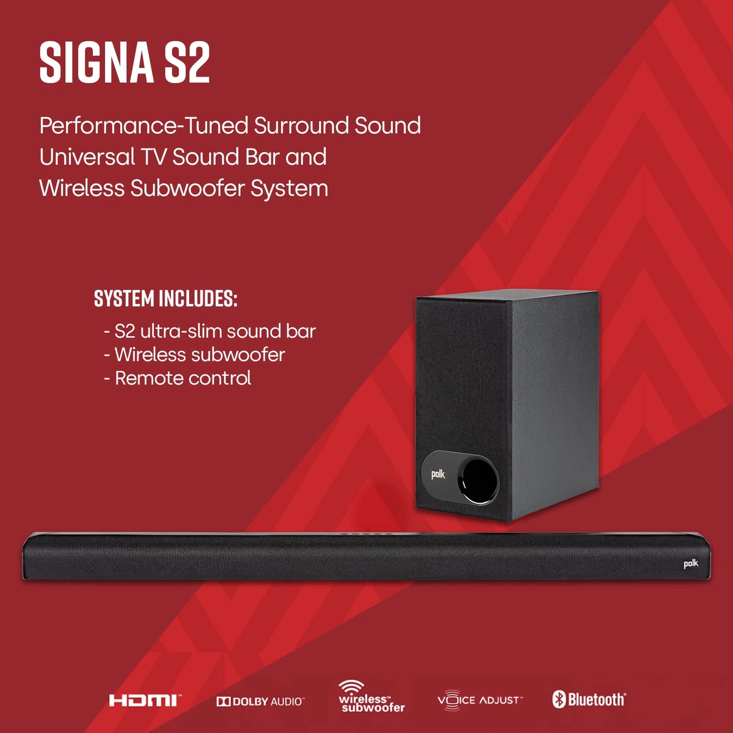 Polk Audio Signa S2 2.1 Universal TV Sound Bar and Wireless Subwoofer System (120W)