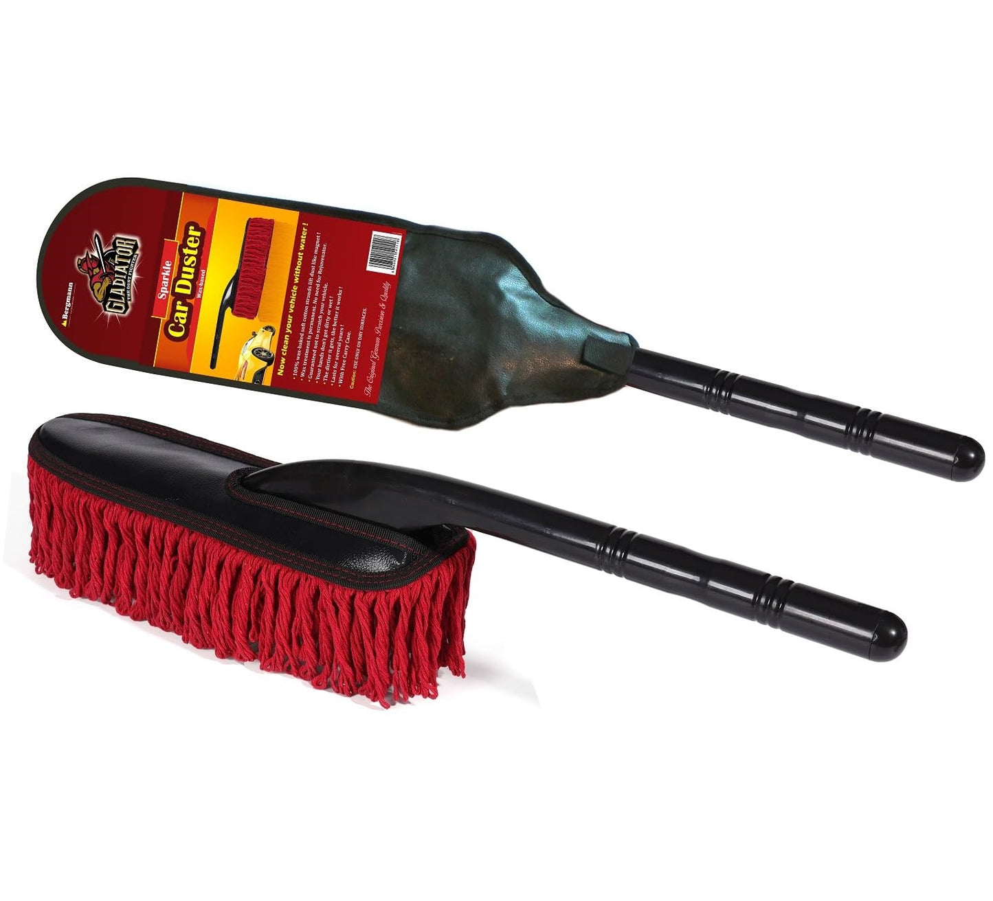 Bergmann Gladiator Sparkle Car Duster | wax-baked cotton strands | Strong Dust Absorption | Suitable for Cars & Bikes | Red