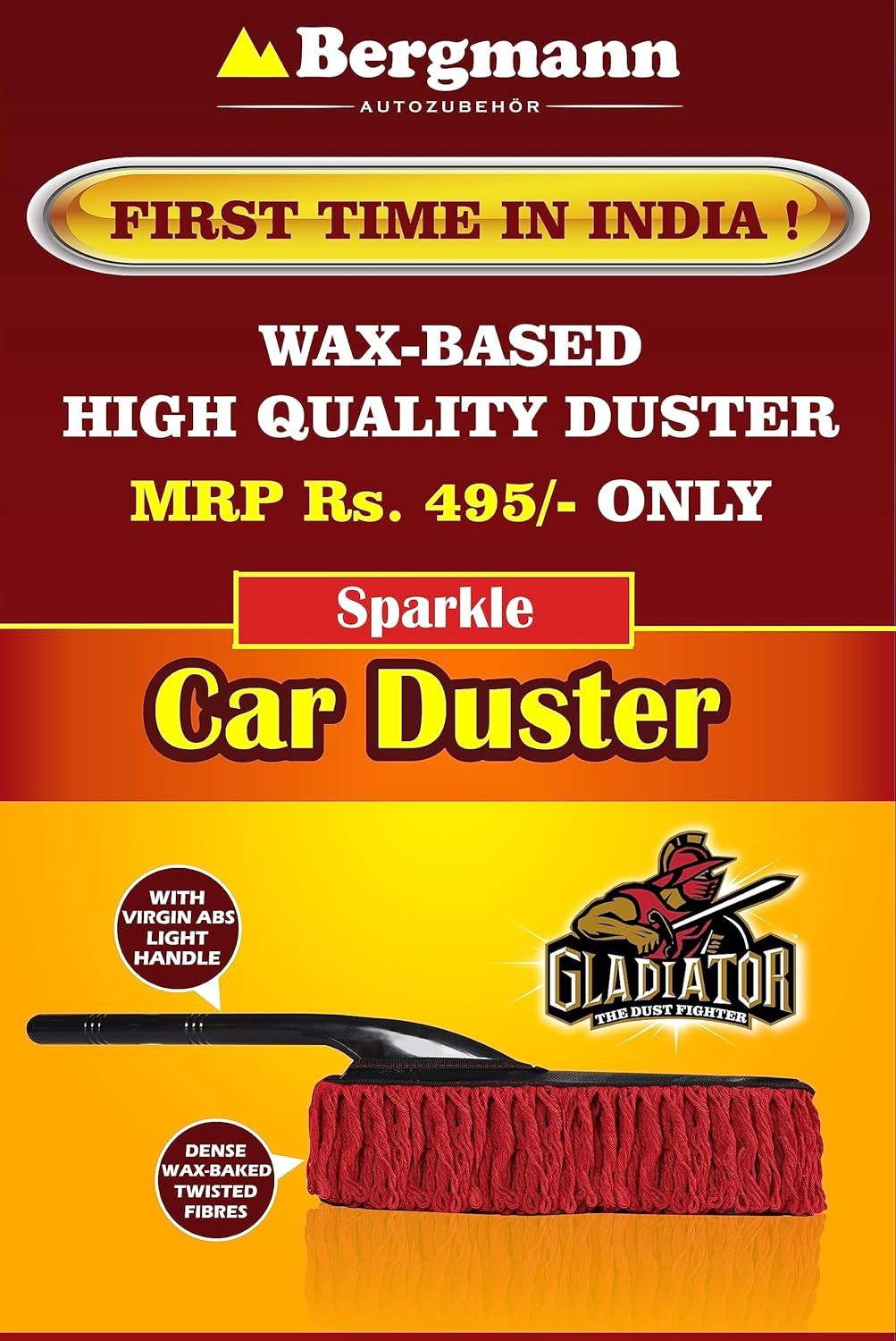 Bergmann Gladiator Sparkle Car Duster | wax-baked cotton strands | Strong Dust Absorption | Suitable for Cars & Bikes | Red