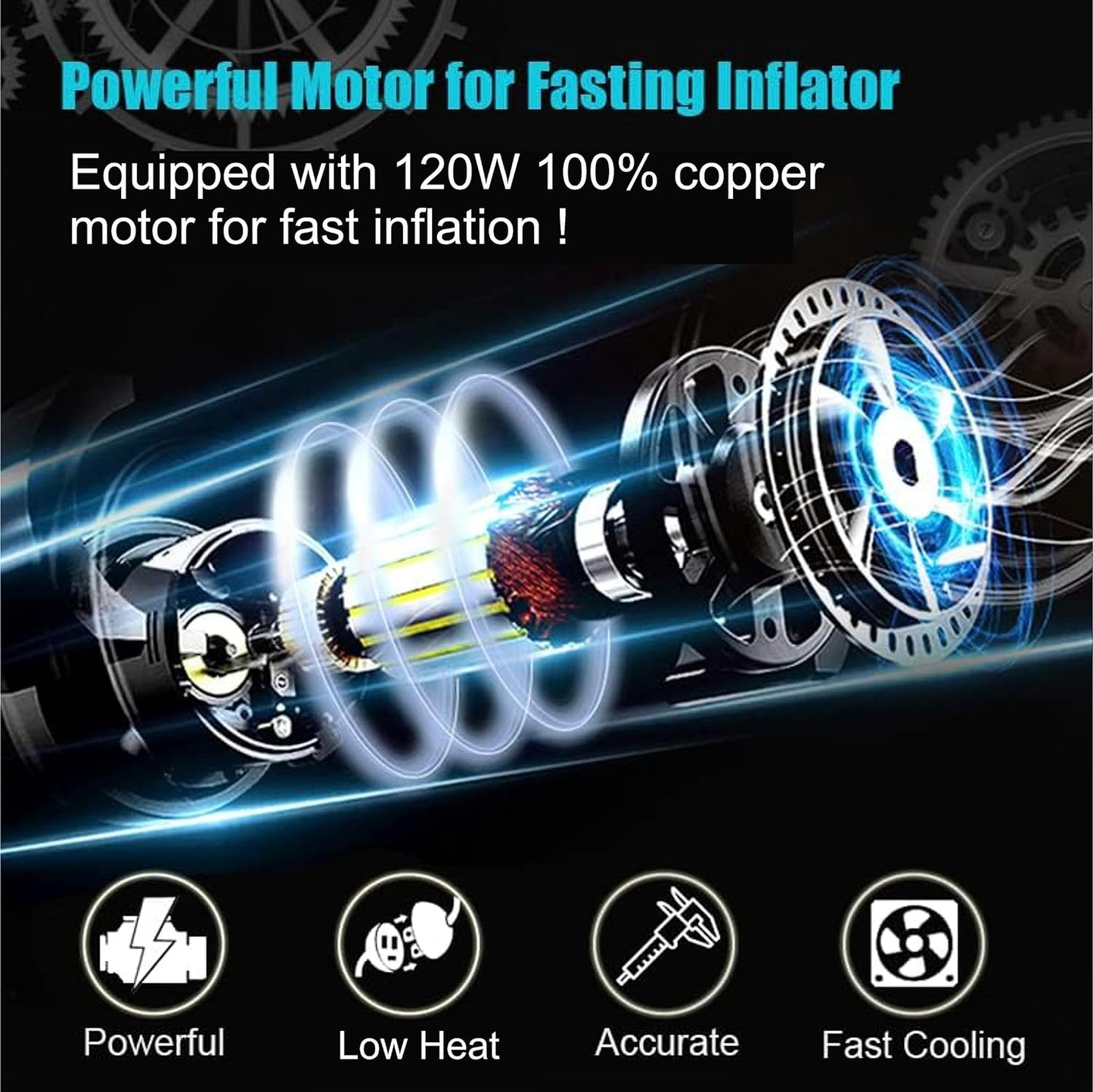 Bergmann Striker BCT-120 Compact & Portable Car & Bike Tyre Inflator | 12V DC, 120W, 100% Copper Motor | Analog Gauge with Preset & Auto Cut-Off | Braided Hose | LED Light | Blue