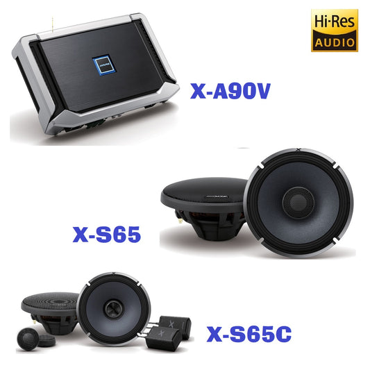 Combo of Alpine X-A90V 5 Channel Amplifier + X-S65C 6.5 Component Speakers + X-S65 6.5" Coaxial Speakers