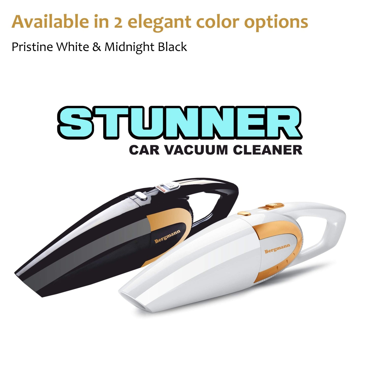 Bergmann Stunner Car Vacuum Cleaner with Stainless Steel HEPA Filter (White)