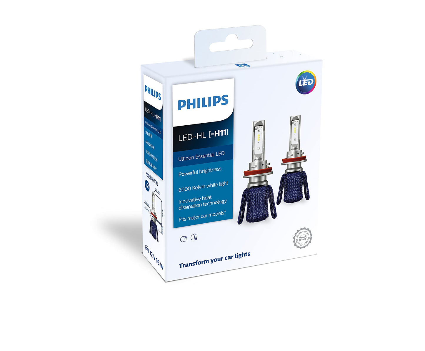 PHILIPS H8/H11/H16 (12834) Ultinon Essential X2 LED Head Lights 6000K Luxeon (Pure White, Pack of 2) (11362UEX2)