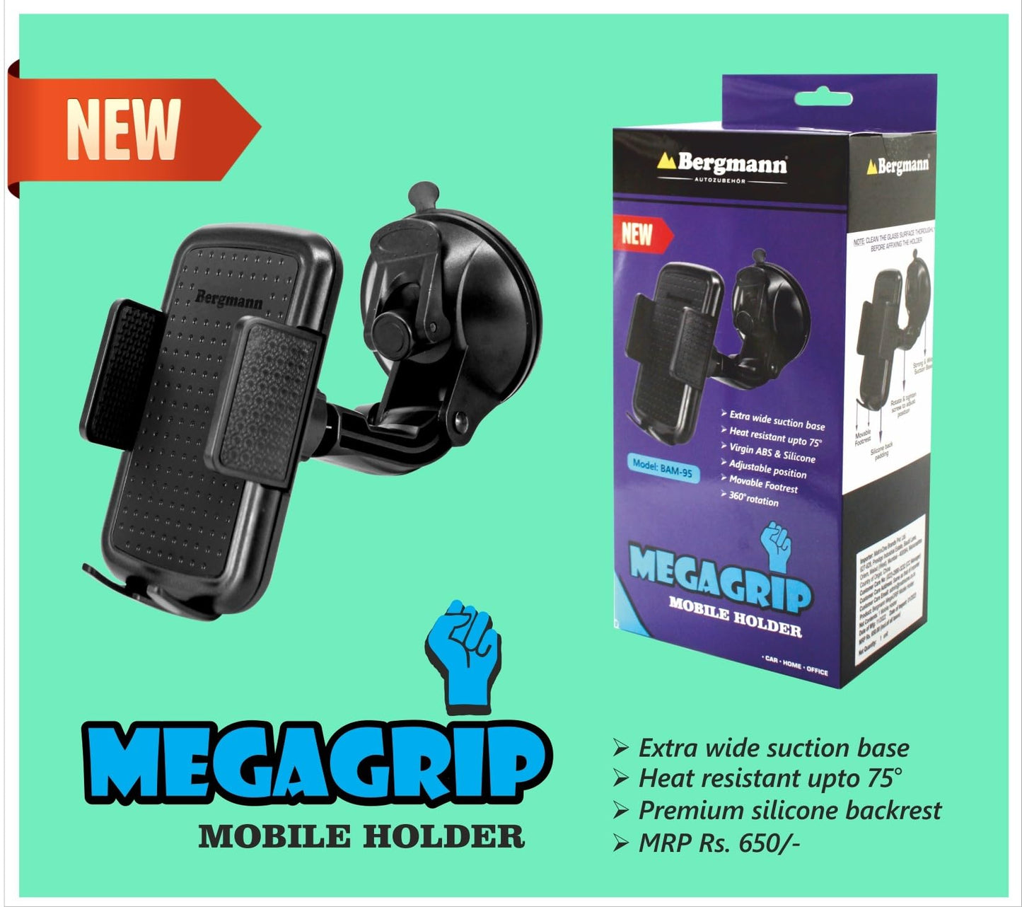 Bergmann MegaGrip Mobile Holder for Car Windshield & Dashboard