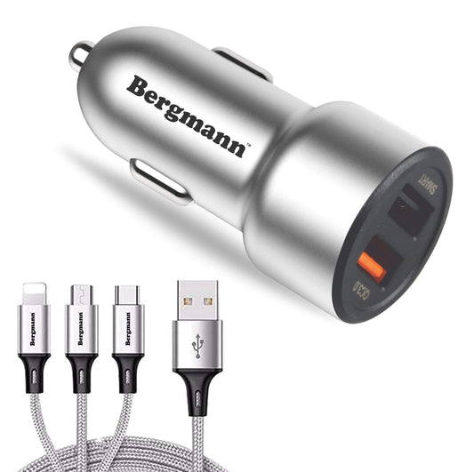 Bergmann CarGenius XXF-3 Car Charger QC3.0 with 3-in-1 USB Cable