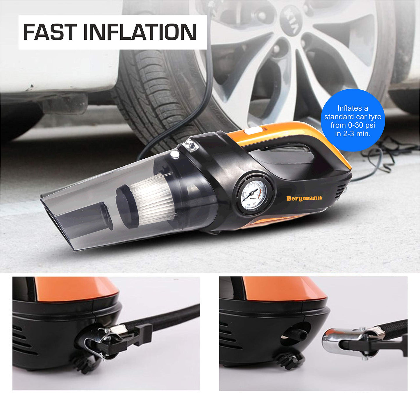 Bergmann Cyclonic 2-in-1 Car Vacuum Cleaner + Tyre Inflator