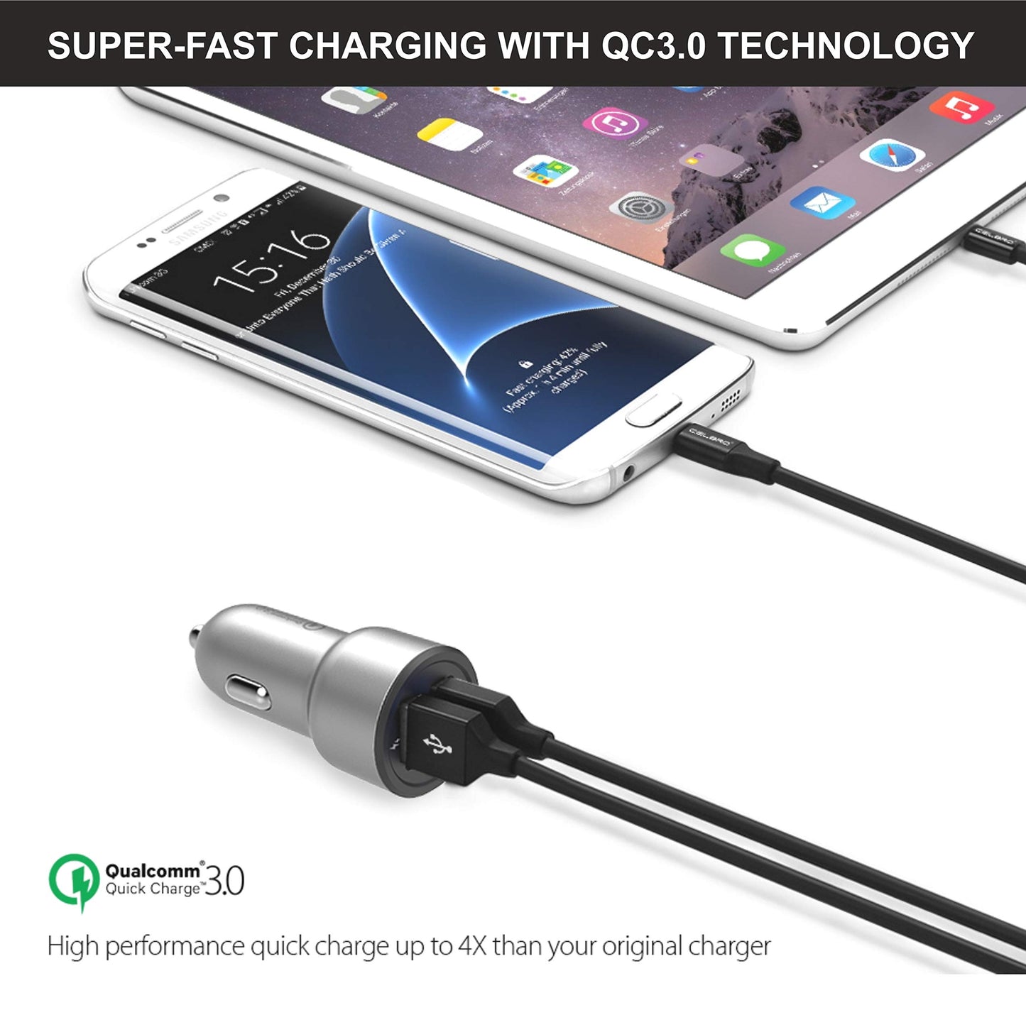 Bergmann CarGenius XXF-3 Car Charger QC3.0 with 3-in-1 USB Cable