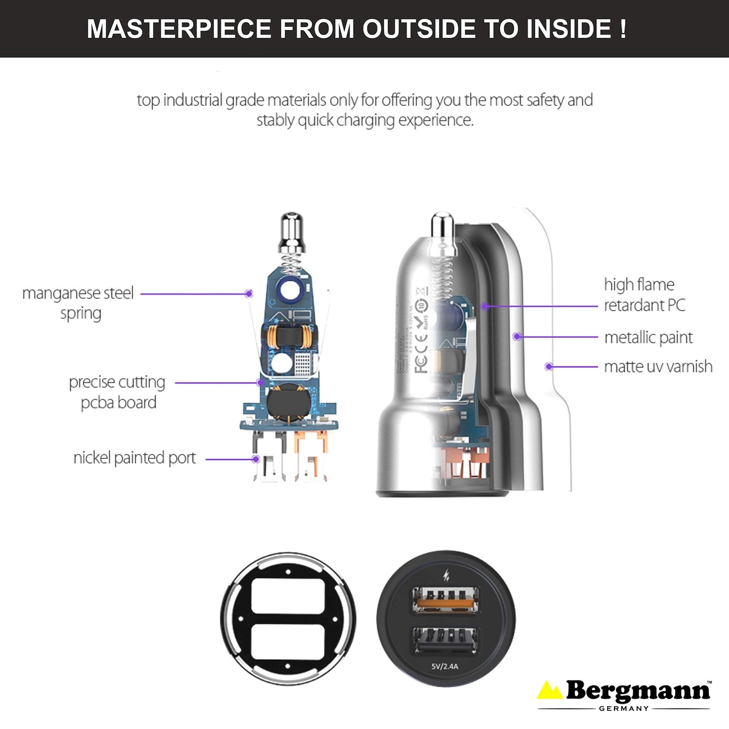 Bergmann CarGenius XXF-3 Car Charger QC3.0 with 3-in-1 USB Cable