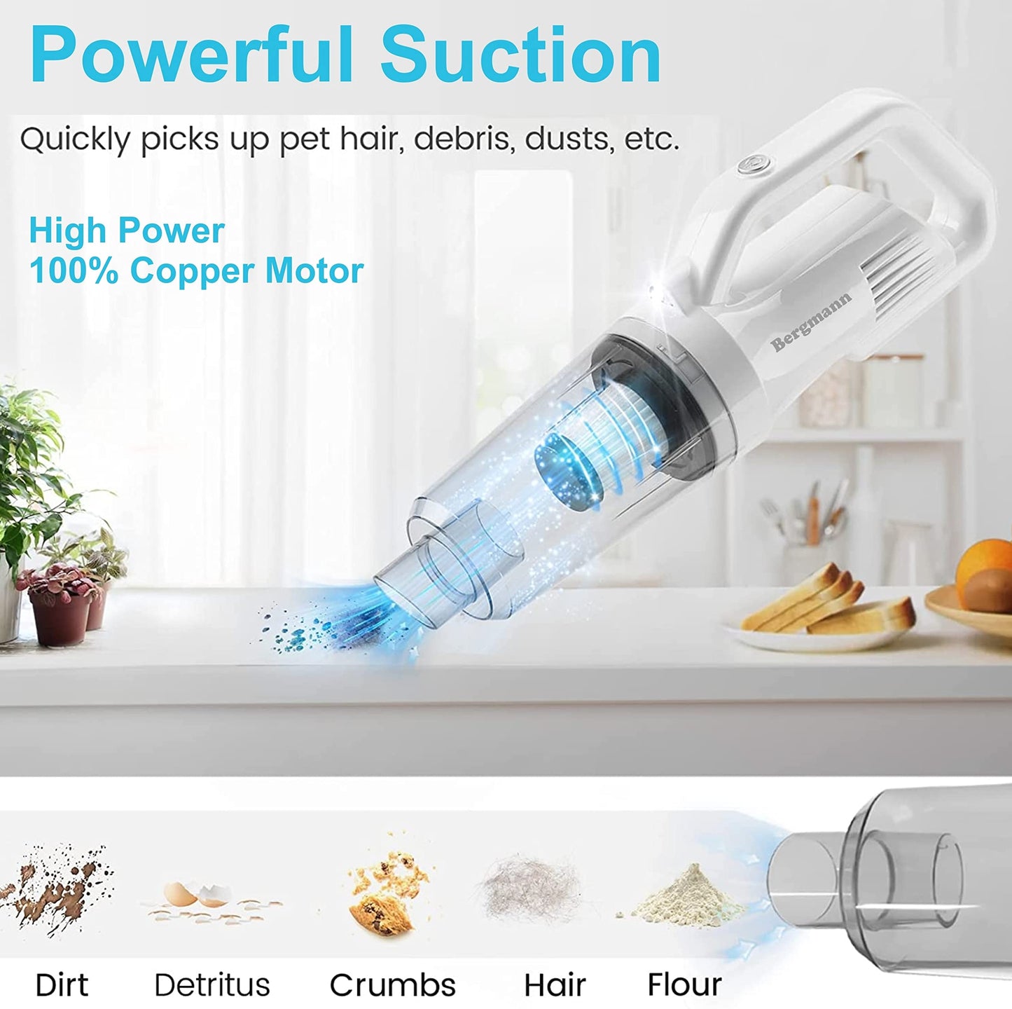 Bergmann Vector Cordless Handheld Car & Home Vacuum Cleaner (White)