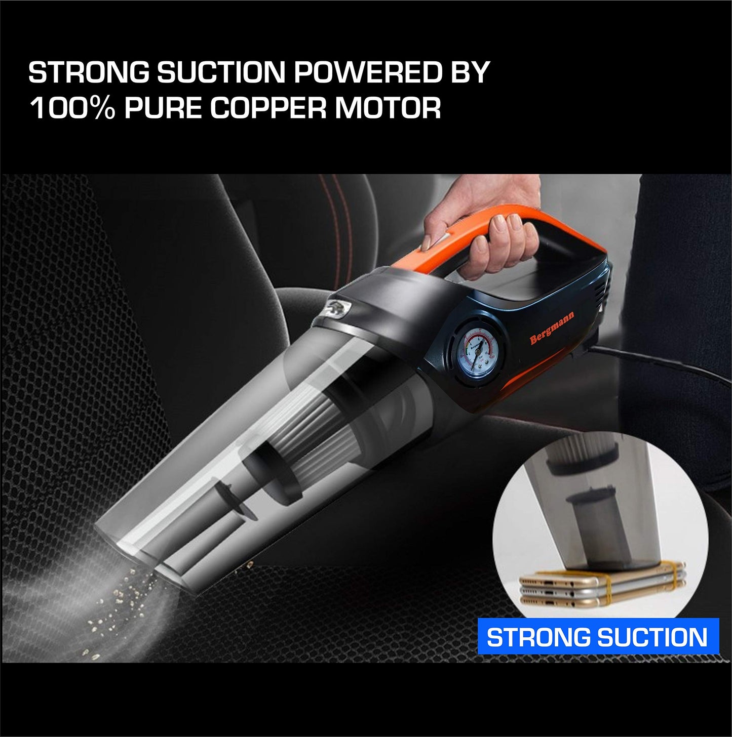 Bergmann Cyclonic 2-in-1 Car Vacuum Cleaner + Tyre Inflator