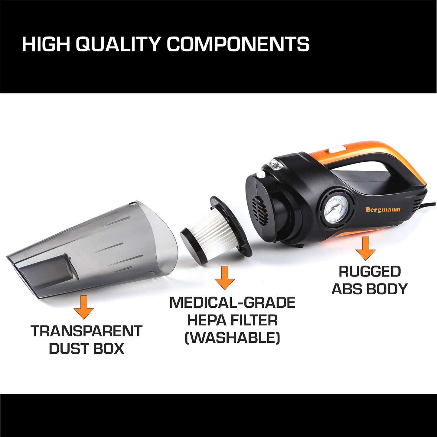 Bergmann Cyclonic 2-in-1 Car Vacuum Cleaner + Tyre Inflator