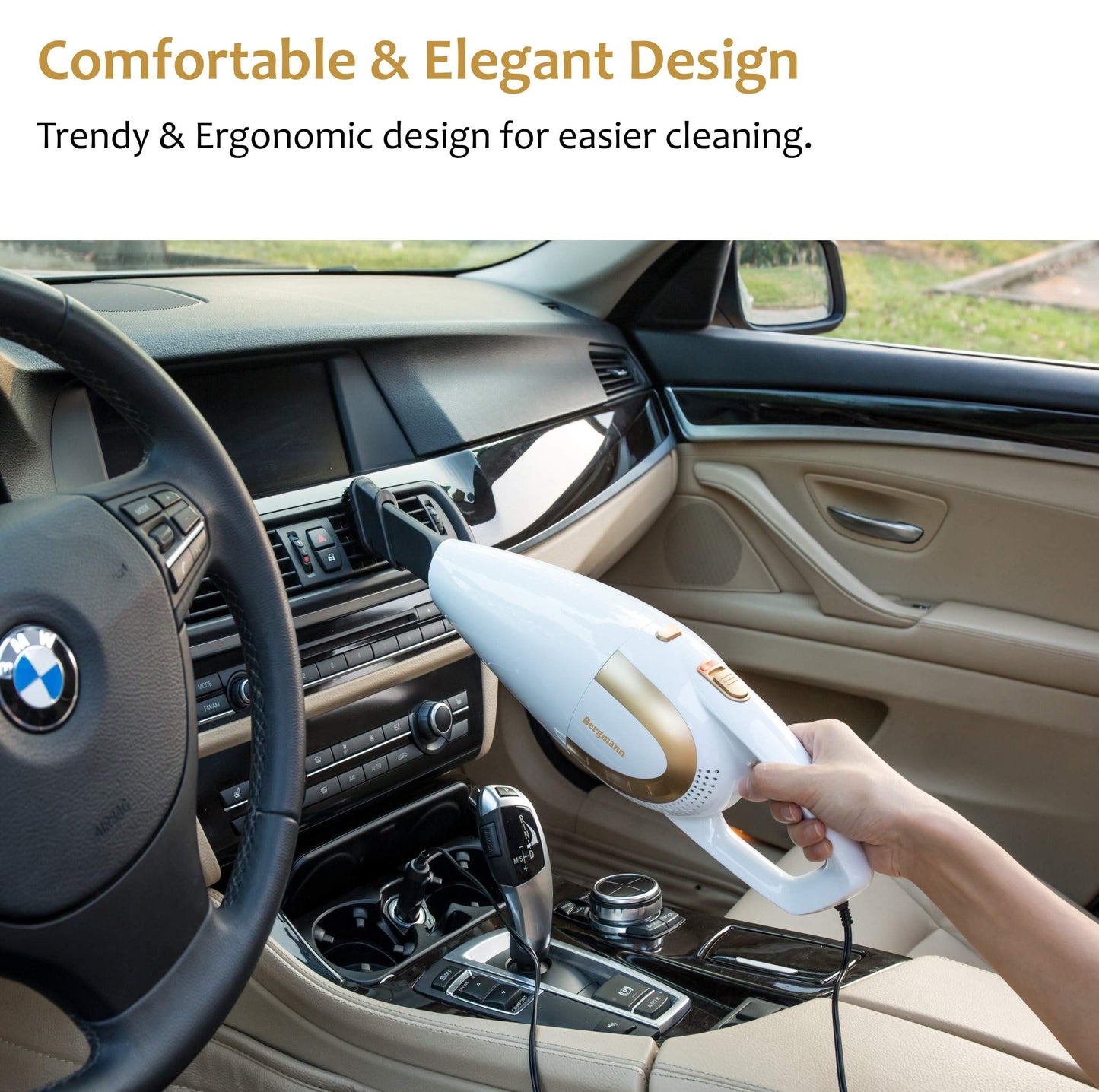 Bergmann Stunner Car Vacuum Cleaner with Stainless Steel HEPA Filter (White)