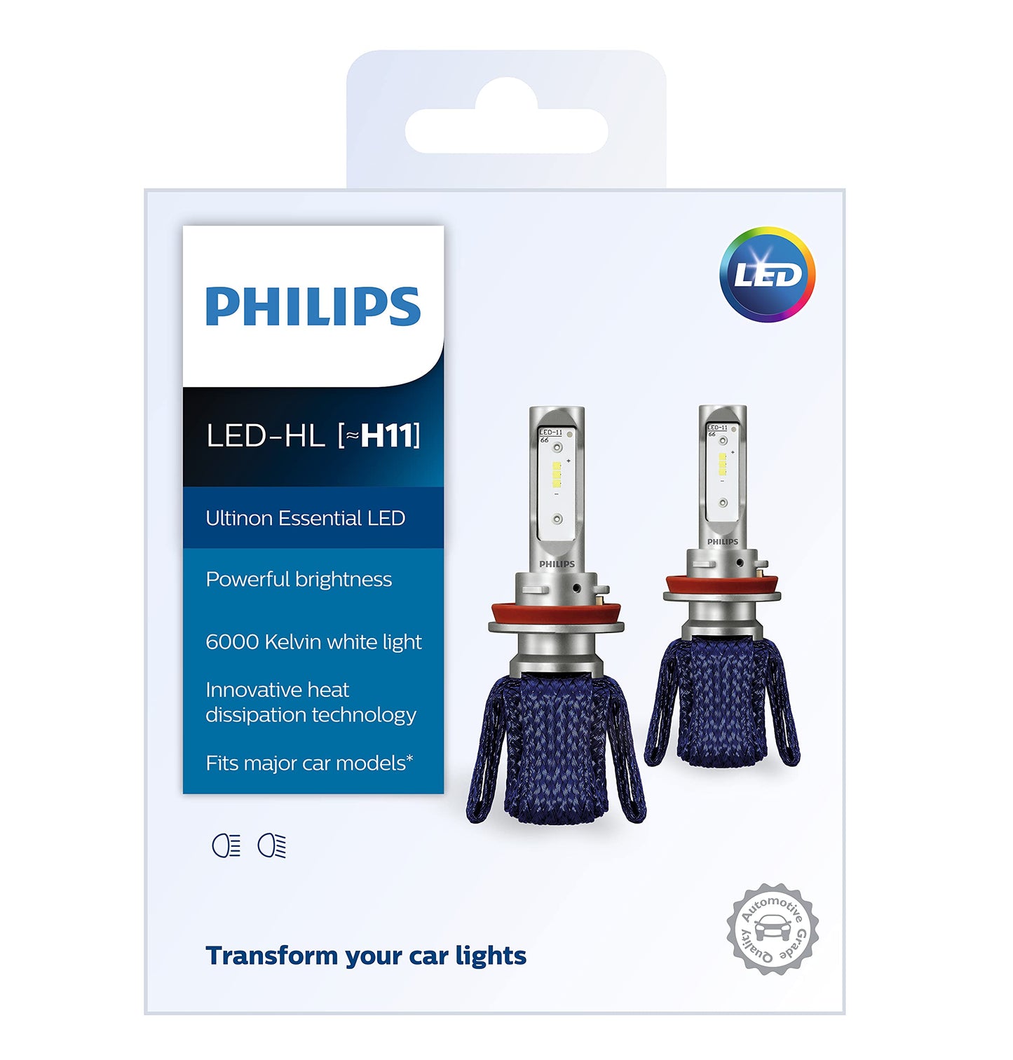 PHILIPS H8/H11/H16 (12834) Ultinon Essential X2 LED Head Lights 6000K Luxeon (Pure White, Pack of 2) (11362UEX2)