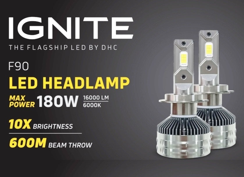 DHC IGNITE F90 180W Auto LED Bulbs/Lamps (4300K & 6000K)