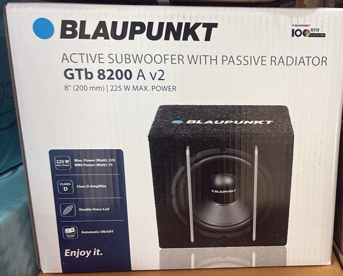 Blaupunkt GTB 8200A V2 8" Class D Active DVC Subwoofer with Passive Radiator (75W RMS 225W Peak)