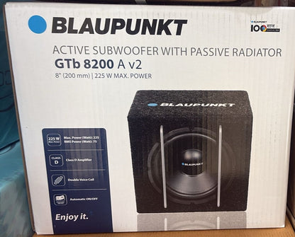 Blaupunkt GTB 8200A V2 8" Class D Active DVC Subwoofer with Passive Radiator (75W RMS 225W Peak)