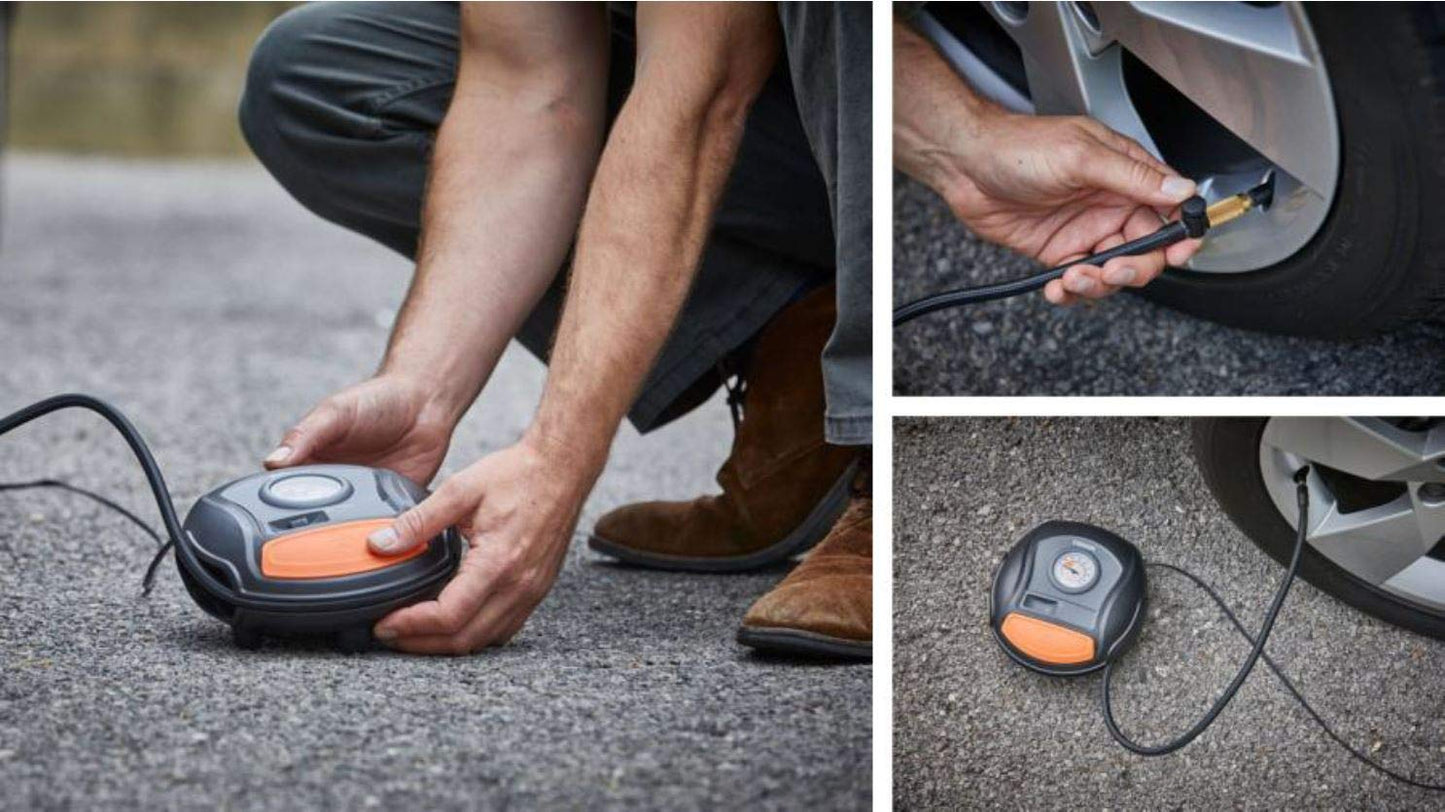 Osram OTI200 TYREInflate 200 Compact & Portable Car & Bike Tyre Inflator | 12V DC, 120W, 100% Copper Motor | Analog Gauge with Preset & Auto Cut-Off | Windup Cable | Black