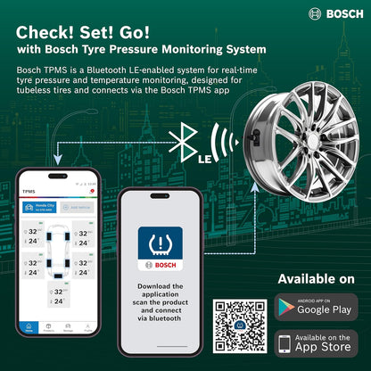 Bosch F002H274338F8 Tyre Pressure Monitoring System (TPMS)  for Cars with Tubeless Tyres | Pack of 4 sensors | Real-Time Tracking & Alerts via Mobile App | 5-Year Warranty