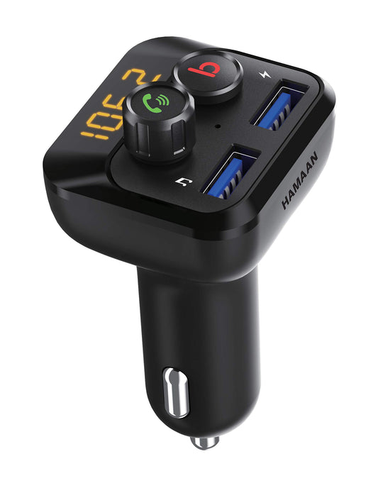 Hamaan HMFM-104 Bluetooth FM Transmitter, in-Car Radio Adapter, 5V/3.1A Dual USB Ports Car Charger