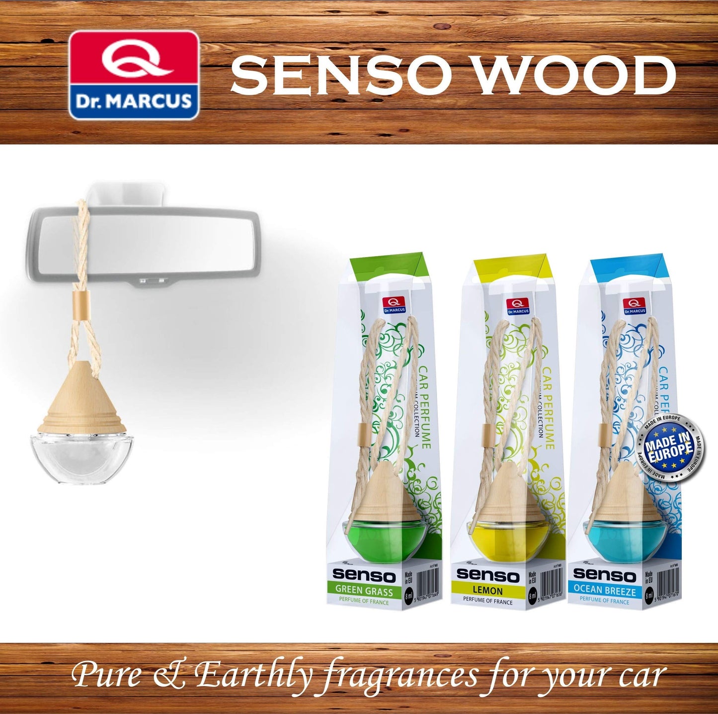 Dr. Marcus Senso Wood Green Grass Hanging Car Perfume (Made in Europe)